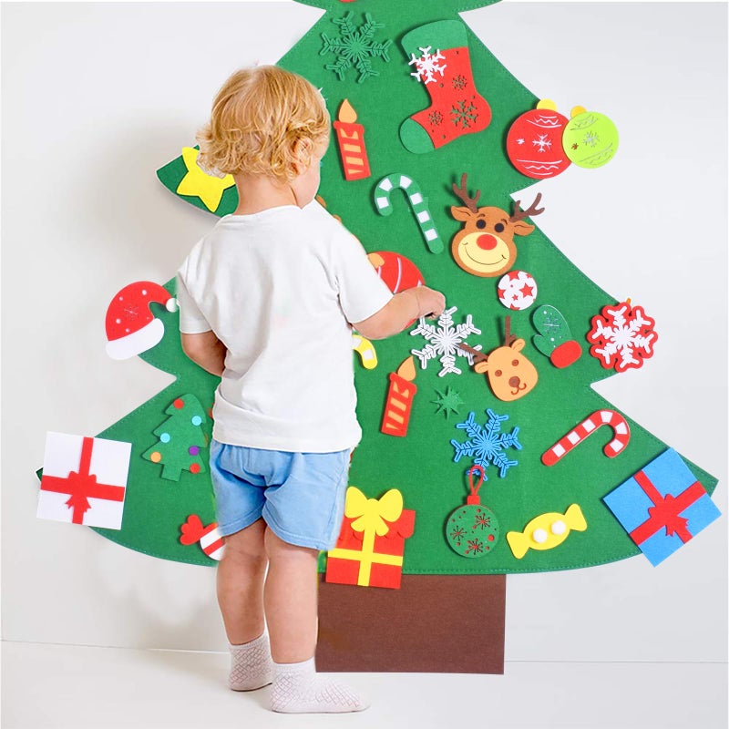 Max Fun DIY Felt Christmas Tree for Toddlers with 49 Christmas Ornaments + Tic-Tac-Toe Games for Kids Wall Hanging Christmas Decorations Felt Craft Kits for Xmas Party Favors - Image 4